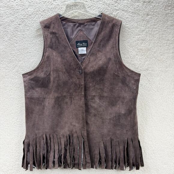 Terry Lewis Classic Luxuries Jackets & Blazers - Terry Lewis Leather Vest Brown Women 1X Lined Button Western Bohemia Cowgirl